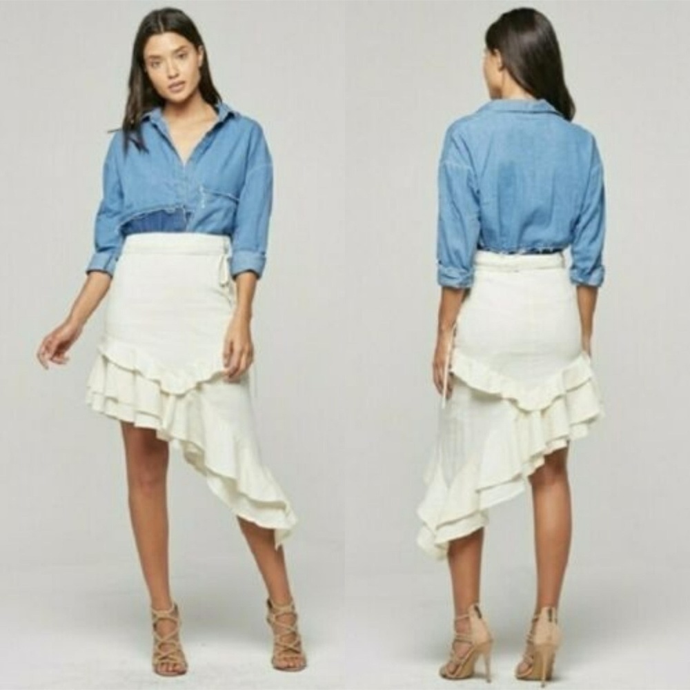 Alpha & Omega Asymmetrical Hem Ruffle Cotton Skirt Small S